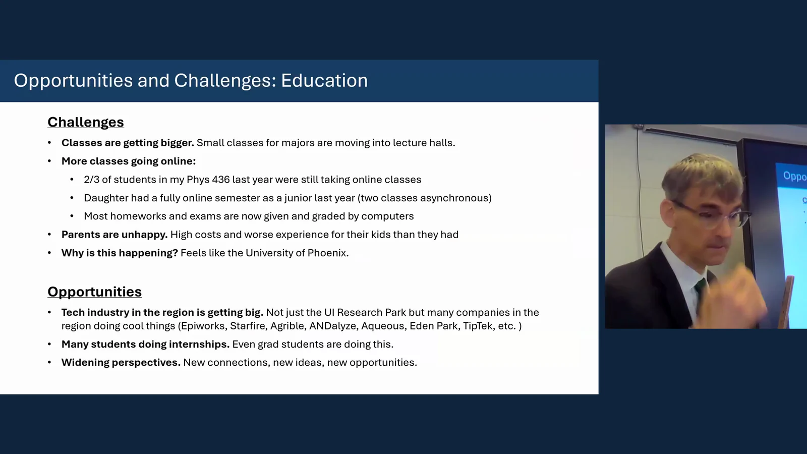Peter Abbamonte presenting education challenges and opportunities