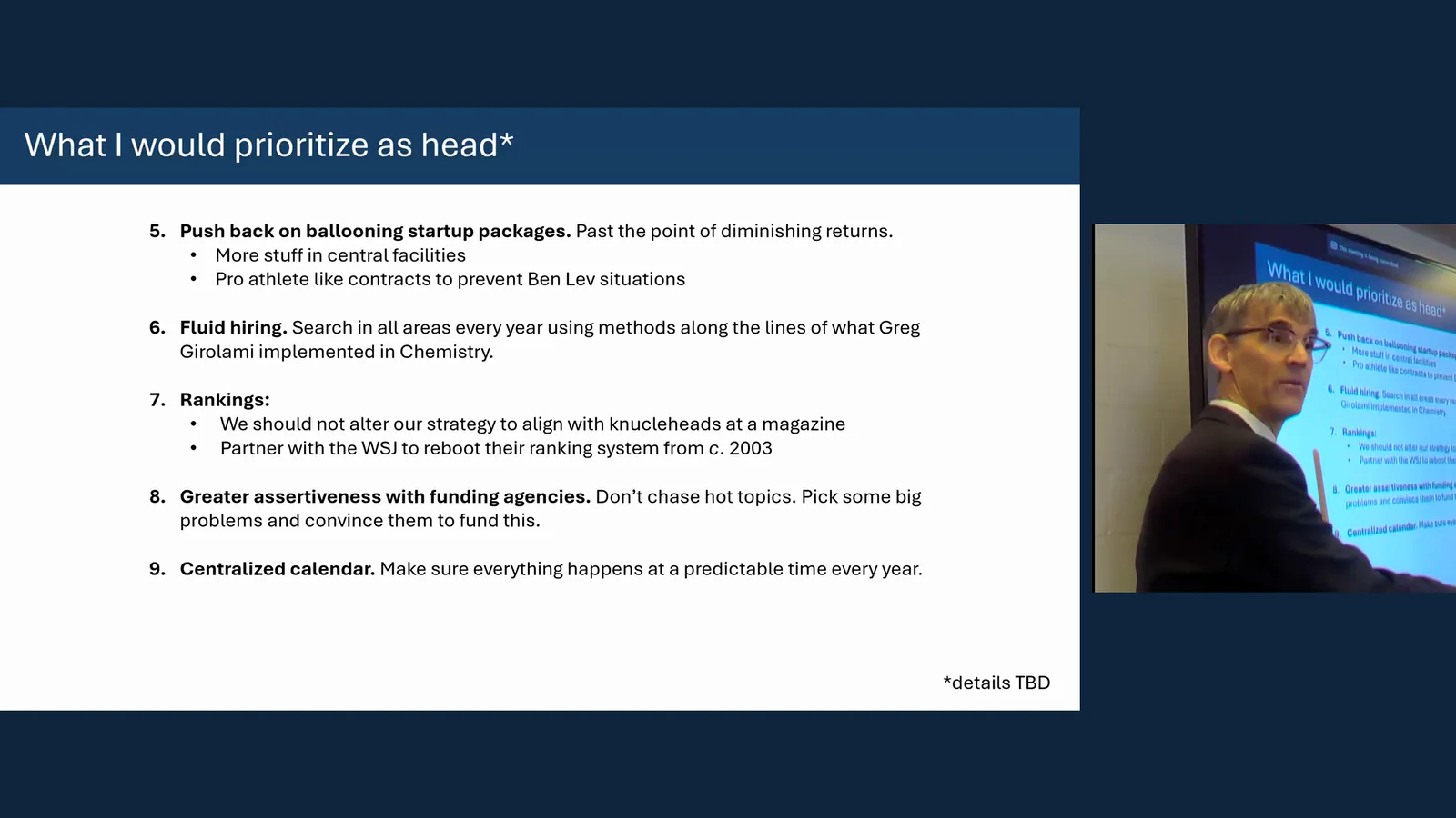 Peter Abbamonte presenting his second set of priorities as head